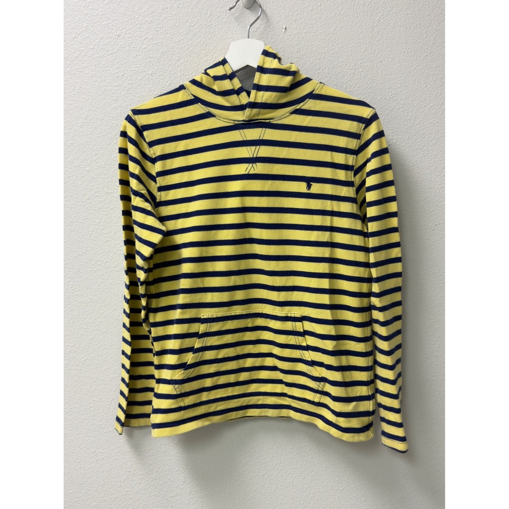 Polo Ralph Lauren Striped Hoodie Boys L 14-16 Yellow Navy Blue Preppy Nautical